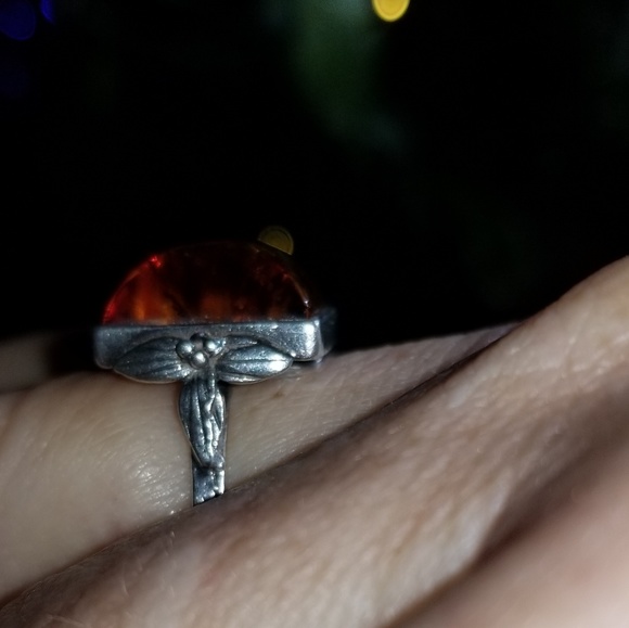 Amber and Sterling Ring - Picture 3 of 3